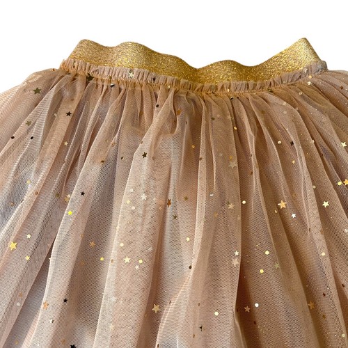 ✨BOUTIQUE PRINCESS TUTU NEW Beige Tulle Chiffon Glitter Gold Star Skirt Girls 7 - Picture 5 of 5