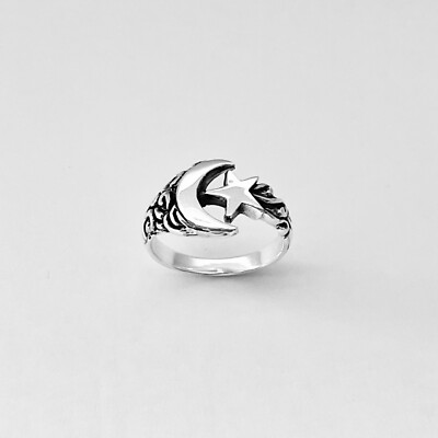 アクセサリー STAR JEWELRY LUNAR COIN RING Sterling Silver Large Crescent Moon and Star Ring, Celestial