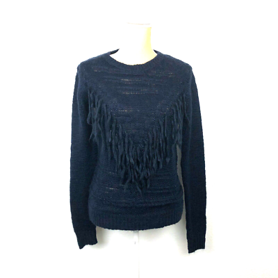 Forever 21 Women's Sweater Navy Blue Knit Fringe Front Pull Over Size Small