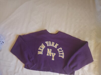 Hollister Womens XS Long Sleeve Cropped Sweatshirt New York City Logo Nwot 