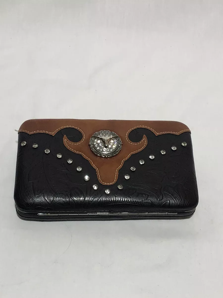 Montana West Womens Wallets Leather With Rhinestones And Bull