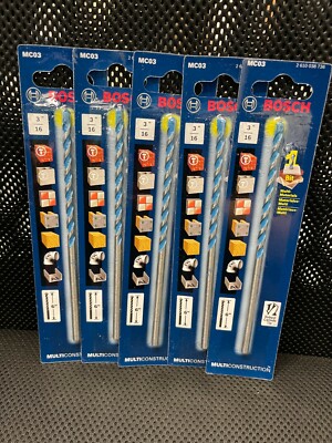 LOT OF 5 NEW Bosch 3/16'' MultiConstruction  6'' Carbide Tip Drill Bit MC03