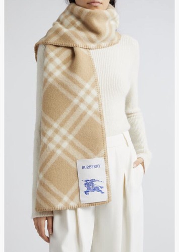 NWT $550 Burberry Equestrian Knight Detail Check Wool Scarf, ARCHIVE BEIGE! - Picture 1 of 4
