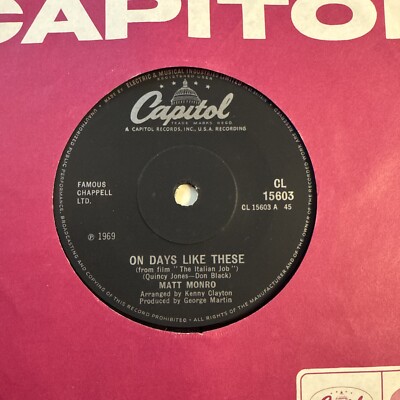 MATT MONRO ON DAYS LIKE THESE Theme from ''THE ITALIAN JOB'' 1969 CAPITOL 15603 EX