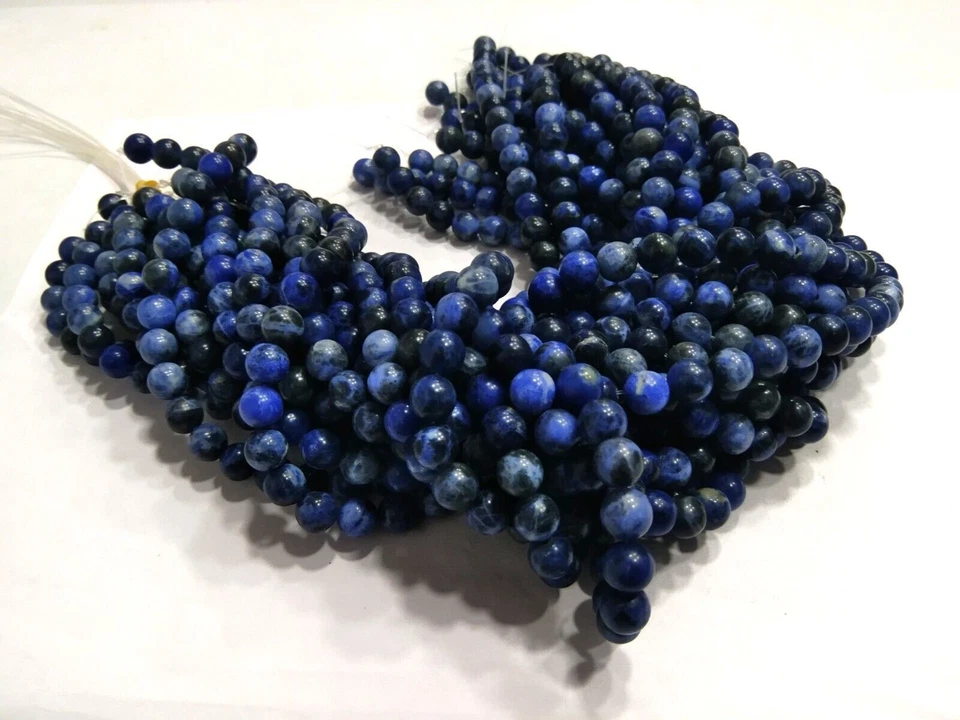 Sodalita Redonda 8mm Bola Suave Piedras Preciosas Sueltas Cuentas Lisas 1 Hilo 14" Pulgadas Foto 3 de 4