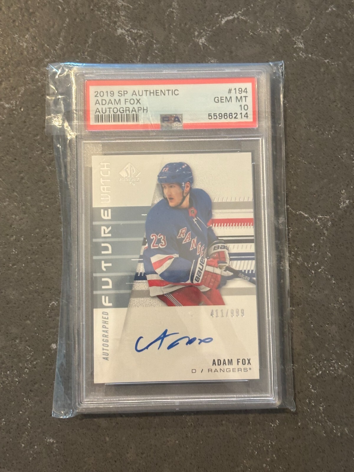 2019 SP Authentic Adam Fox Future Watch Rookie Auto /999 PSA 10