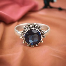 925 Sterling Silver Natural London Blue Topaz Gemstone Wedding Ring All Size DR