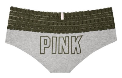 Victoria Secret PINK Dot Lace Trim Hipster Heather Grey White Tiger Green Lace L