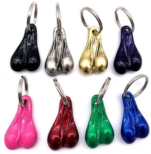 BRASS BALLS KEY CHAIN BIKER TRUCKER BULL BALLS  KEYCHAIN RING FUNNY USA MADE