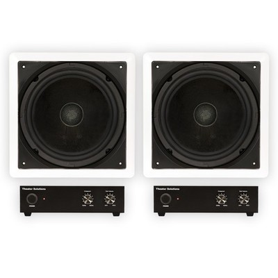 Theater Solutions TS1000 Flush Mount 10'' Subwoofer Speaker and Amp 2 Pack
