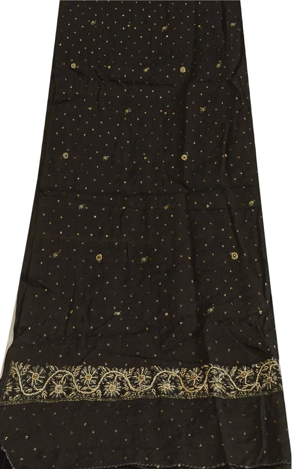 Estola larga Dupatta Sanskriti vintage pura seda negra cuentas a mano brocado tejido Zari Foto 4 de 4