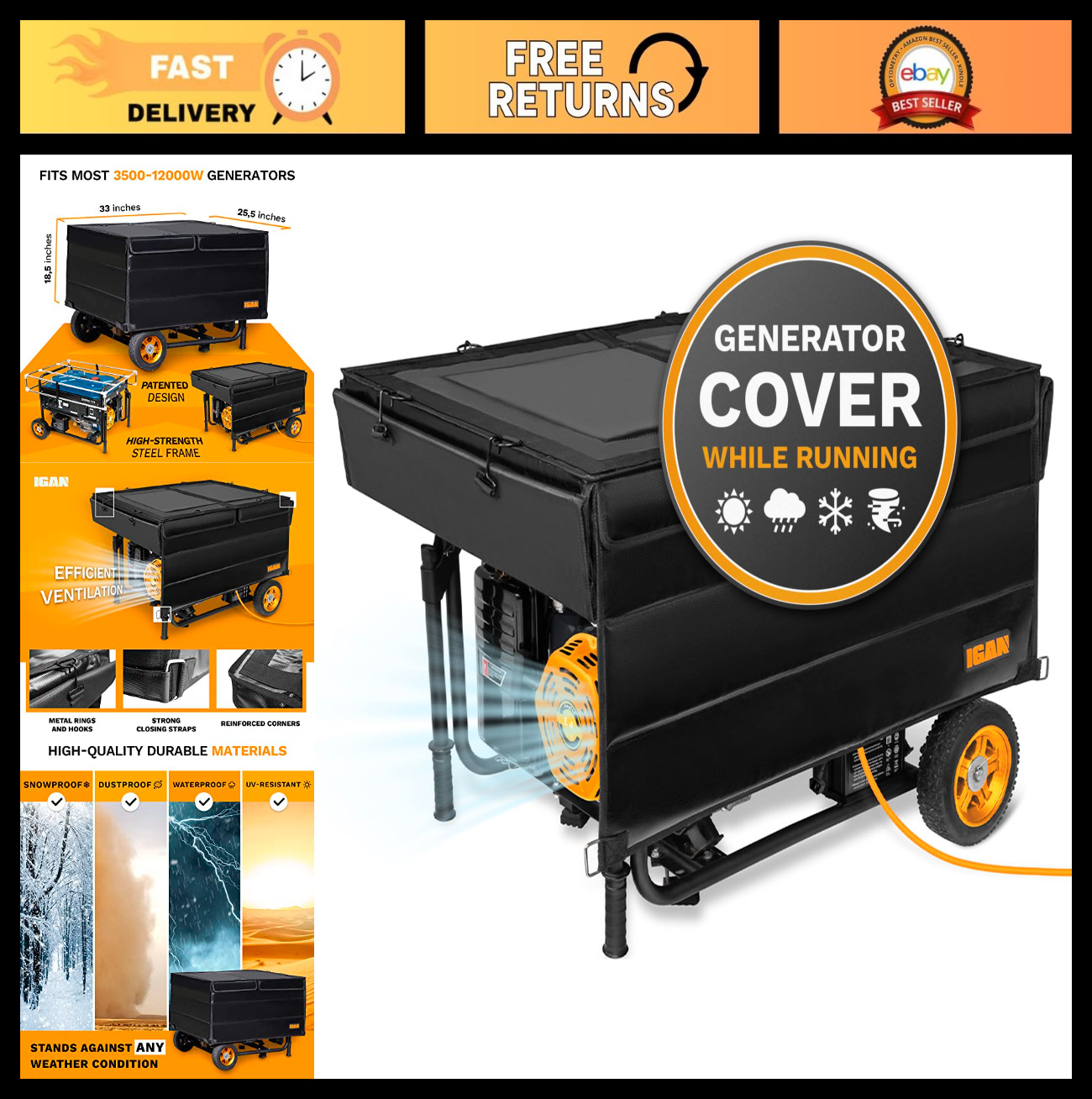 Cover For 3500w-12000w Generators - Outdoor Prot