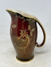 Crown Devon Fieldings Handled Vase 9cm Tall - Red W/Gold Detailing, Iridescent