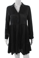 Zara Woman Women Shirt Dress Black Viscose Collared Long Sleeve Size XS