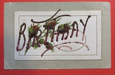 Antique 1913 Birthday Postcard Glitter Embossed Happy Wishes Made in USA