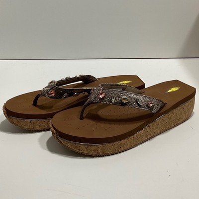 Volatile Grand Natural Multi Snakeskin Rhinestone Platform Flip Flops Size 11