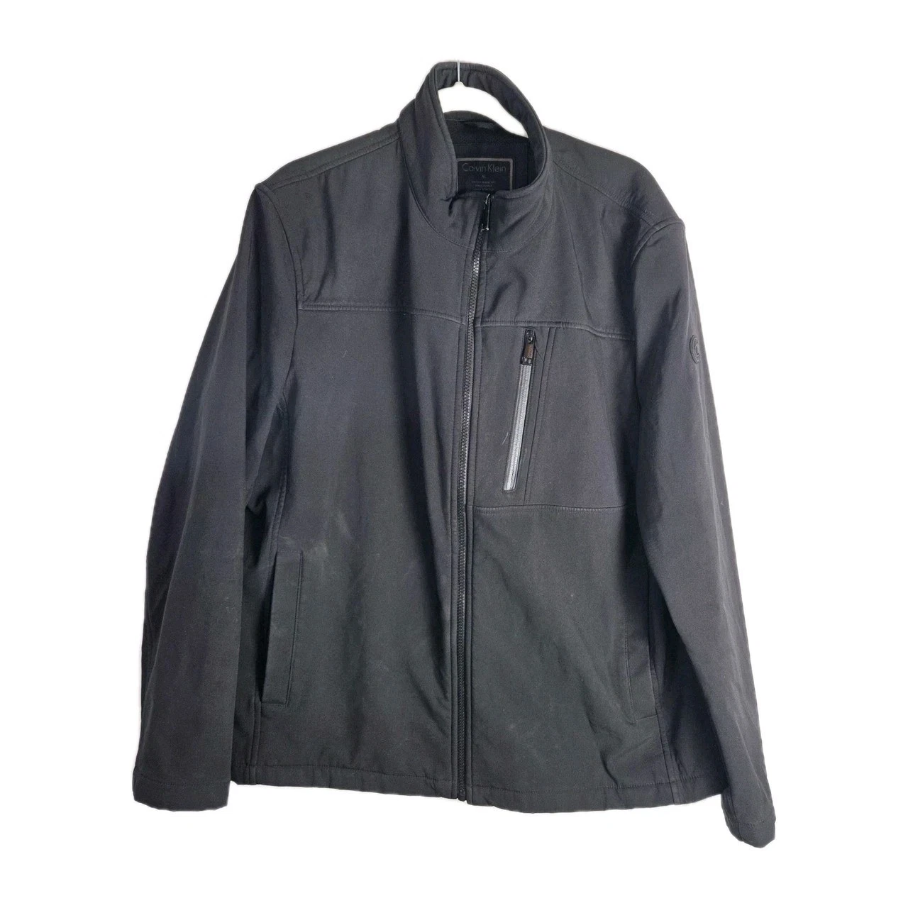 Calvin Klein Mens Black Soft Shell Water Resistant Zip Jacket Size XL Stretch