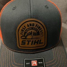 Leatherette Stihl patch on Richardson 112 Snapback Trucker Hat Cap