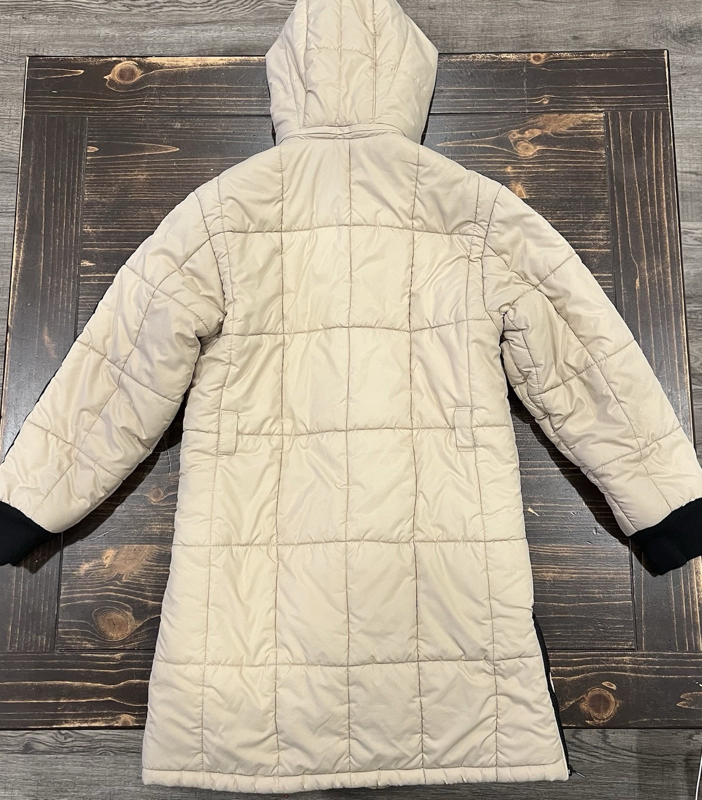 Reebok Kids Size 14 Cream/Tan Puffer Y2K Coat With Zip Off Hood thumbnail 4