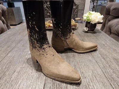 DSQUARED2 Dallas Mud-finish Leather Ankle Boots In Brown-black Mens Size 44 NEW