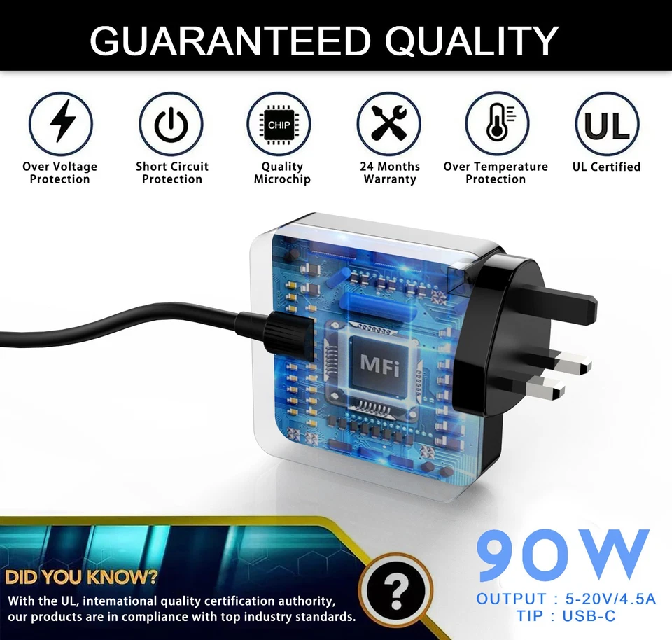 90W USB-C Charger for ASUS Chromebook Vivobook Zenbook Flip UX370UA UX370U UX370 - Image 4 of 4