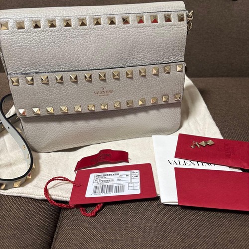 Valentino Rockstud Gray Leather Shoulder Bag Authentic with Accessories