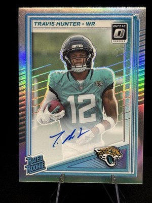 2025 Panini Donruss Optic Travis Hunter Rookie On Card Auto Holo Prizm /199 Jags