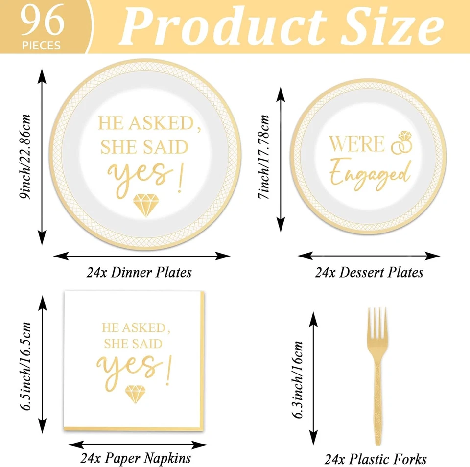 96 piezas Suministros de fiesta de compromiso feliz platos de papel servilletas ella dijo Y Foto 2 de 4