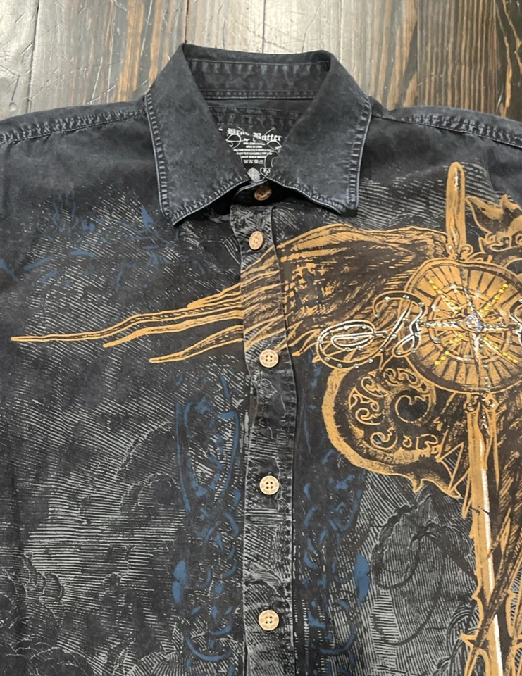 Camisa Brad Butter Bedazzled Hombre Grande Gris Oscuro Algodón  Foto 2 de 4