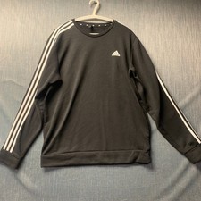 Adidas Men's Sweatshirt Size L Black 3 Stripe Round Neck Fleece Pullover Jumper