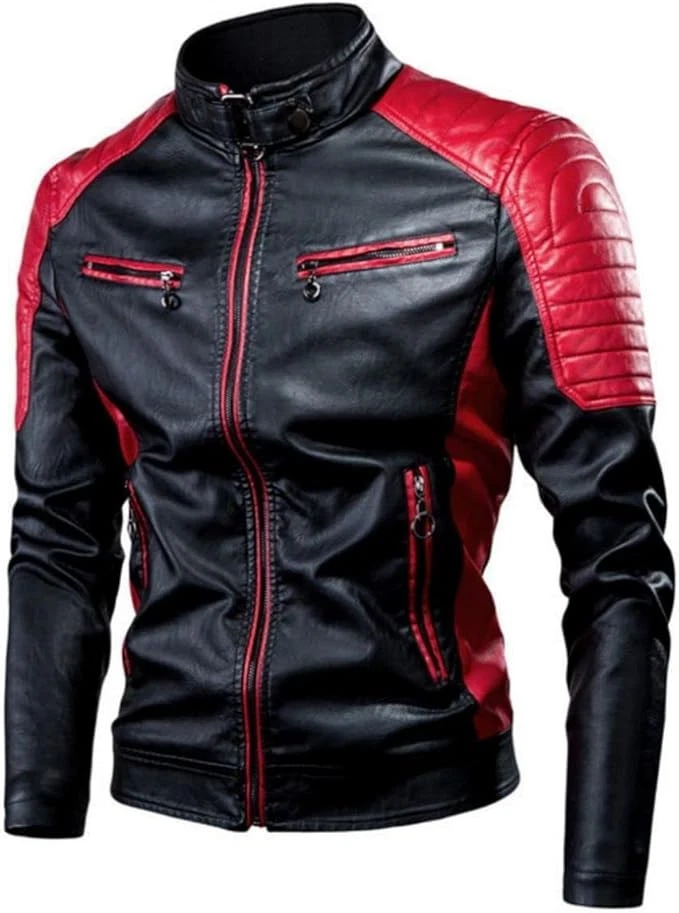 Men’s Leather Motorcycle Jacket Black Red Biker Racing Riding Style Jacket
Opens in a new window or