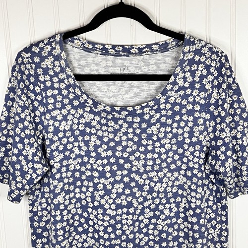 Pull Femme J.Jill Taille L - Col Rond Fleuri Noir - 100% Coton - Occasion Parfait état
