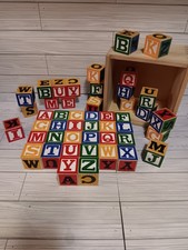 Schylling Wooden Alphabet Big Blocks 48 Pc with Storage Box Educational Spelling