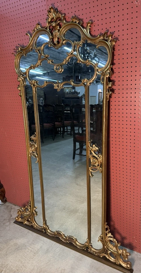 Espejo antiguo francés tallado dorado Luis XV estilo rococó circa 1890 72" de alto Foto 3 de 4