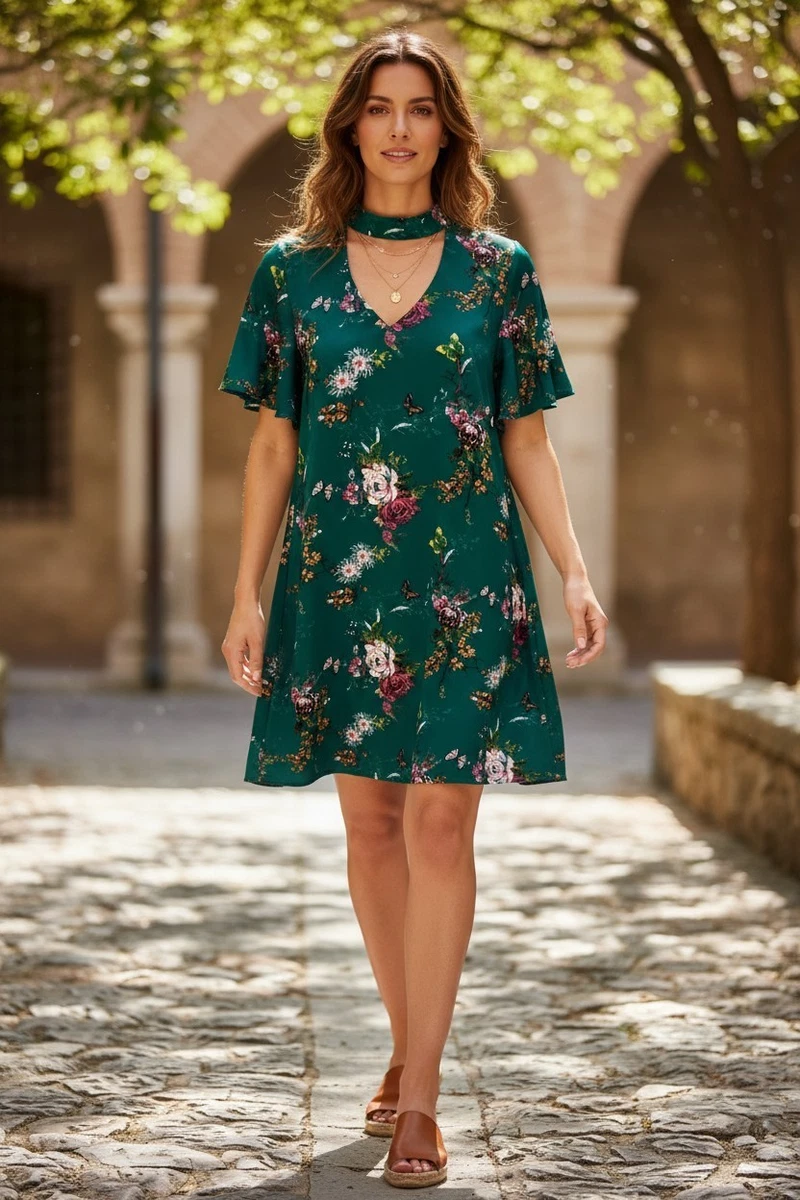ebay knee length dresses Womens Fashion Short Sleeve V-Neck Elegant Casual Dress Black Knee Length