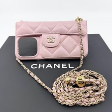 Chanel iPhone 15 Pro Caviar Skin Phone Case Chain Pink Japan 083952