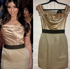 Dolce & Gabbana Dress Off Shoulder Mini  42 Silk Wool Cocktail Kardashian