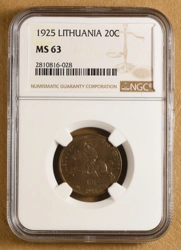 1925 Lithuania 20 Centu NGC MS63