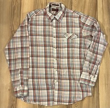 Vintage 80's Levi  s Long Sleeve Plaid Button Up Shirt Men's L USA Red Distressed