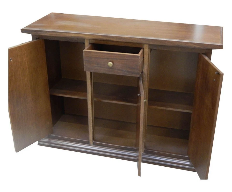 CREDENZA MADIA IN LEGNO ARTE POVERA NOCE  SCURO  3 PORTE 1 CASSETTI - Immagine 2 di 2