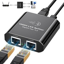 Ethernet Splitter 1 to 2 1000Mbps Internet 1 2, Black