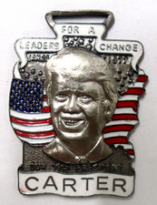 1977 Jimmy CARTER president enamel on silver finish watch fob ^