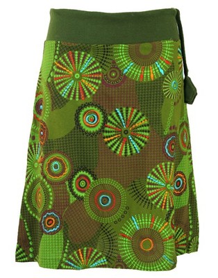 Bestickter knielanger Rock, Boho chic, Retro Mandala - olive