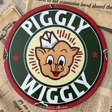 INSEGNA SMALTATA PORCELLANA 12 POLLICI VINTAGE 1948 PIGGLY WIGGLY NEGOZIO DI ALIMENTARI