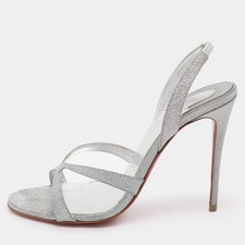 Christian Louboutin Silver Glitter Emilie Slingback Sandals Size 35