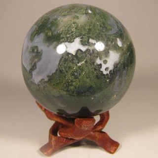 2.5" GREEN MOSS AGATE Gemstone Sphere Ball w/ Stand India 64mm