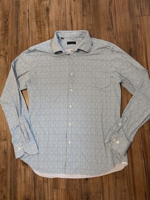 Saks Fifth Avenue Blue Leaf Micro Print Stretch Dress Shirt Sz Large