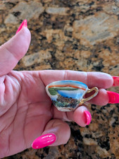Miniature Porcelain Dollhouse Teacup 1:12 Painted Scenic White Blue Gold NIPPON
