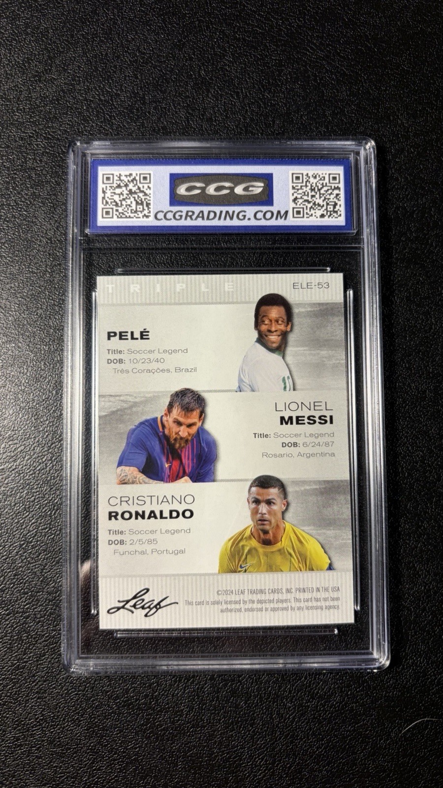 Pele/Messi/Ronaldo 2024 Leaf Exclusive Legends Ed. Triple #ELE-53 CCG 10 view 2
