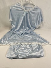 Vintage Fantasy Nightwear Pyjamas Womens Powder Blue Size Med Nylon USA Lace